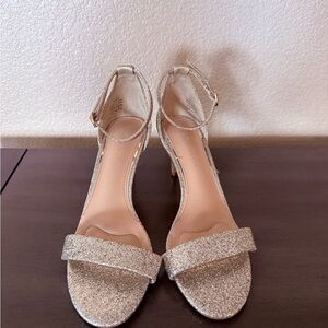 Gold Glitter Ankle Strap Heels Size 8.5